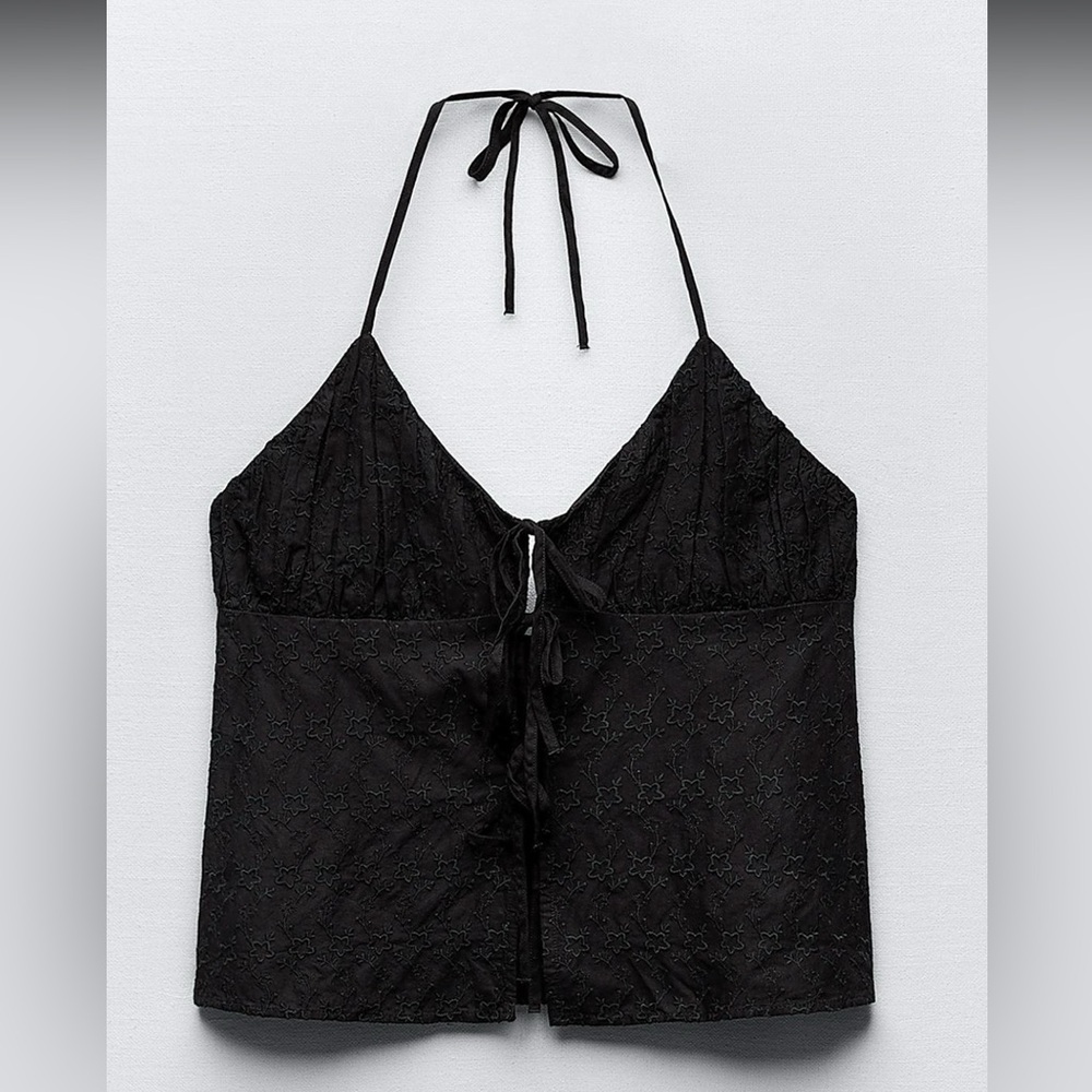 Zara Black Lace-Up Halter Top